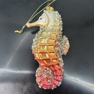 Katherine's Collection Beaded Seahorse Christmas Tree Ornament Orange Pink 5"